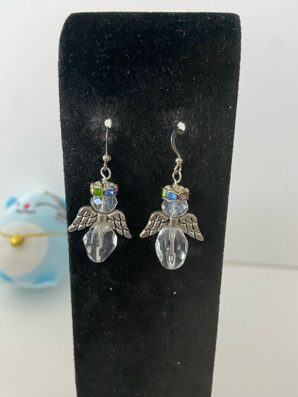 Vintage crystal angel earrings